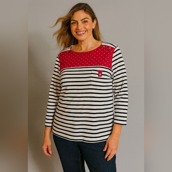 Karen Scott Sport Women’s XXL Striped Nautical Polka Dot Top Preppy Classic Y2K - Picture 1 of 7